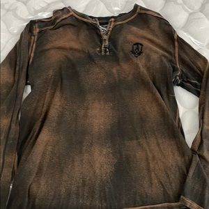 Distressed Long Sleeve Affliction Henley Tee